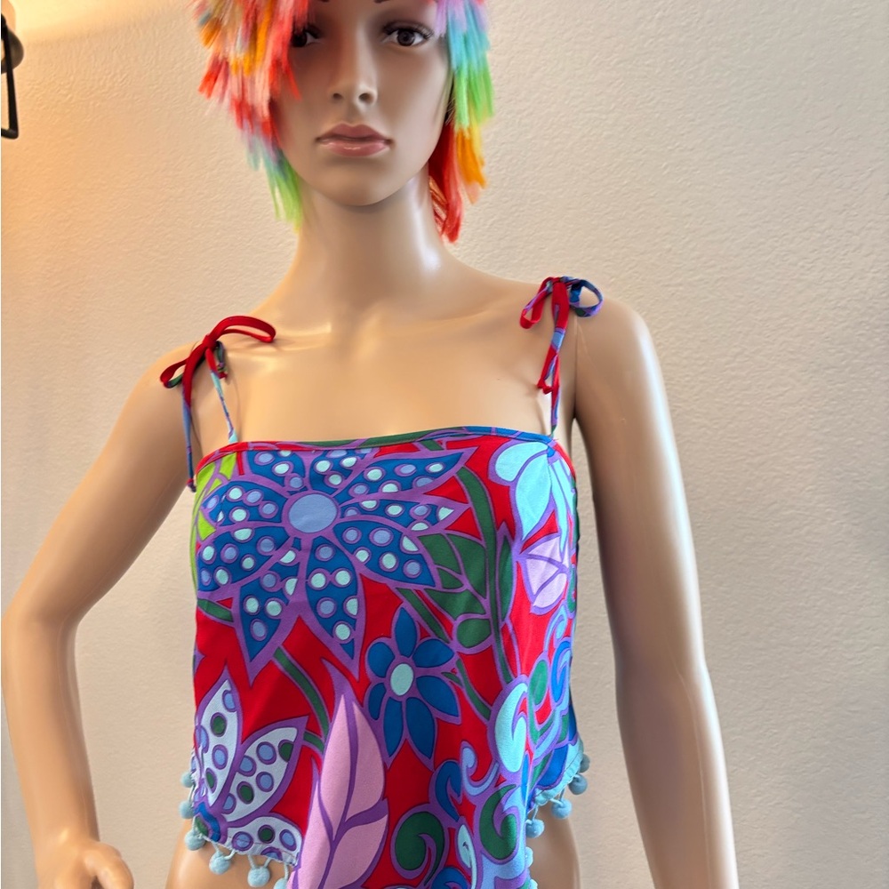 Designer Petro Zillow 100%Silk NWT Hankerchief tie Colorful Floral Women's Top - Picture 2 of 12